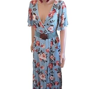 Azalosie  Maxi Dress Blue Floral Size Large
